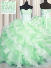 Chic Visible Boning Two Tone Sweetheart Sleeveless Quinceanera Dress Floor Length Beading and Ruffles Multi-color Organza