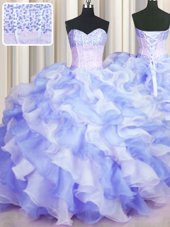 Beautiful Two Tone Visible Boning Sweetheart Sleeveless Lace Up Quinceanera Gown Multi-color Organza