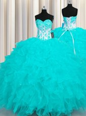 Custom Made Sleeveless Lace Up Floor Length Appliques and Ruffles Vestidos de Quinceanera