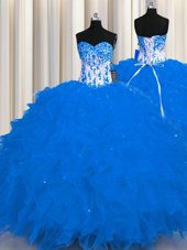 Luxury Floor Length Ball Gowns Sleeveless Royal Blue Quinceanera Dresses Lace Up