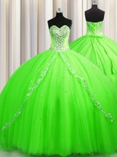 Attractive Sleeveless Tulle Brush Train Lace Up Ball Gown Prom Dress for Military Ball and Sweet 16 and Quinceanera