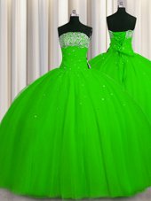 Fantastic Big Puffy Sleeveless Tulle Floor Length Lace Up Vestidos de Quinceanera in for with Beading and Sequins