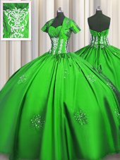 New Style Short Sleeves Taffeta Lace Up Quinceanera Gowns for Military Ball and Sweet 16 and Quinceanera