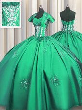 Cute Floor Length Lace Up Sweet 16 Dress Turquoise and In for Military Ball and Sweet 16 and Quinceanera with Beading and Appliques and Ruching