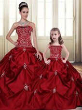 Sumptuous Strapless Sleeveless Taffeta Sweet 16 Dresses Embroidery and Pick Ups Lace Up