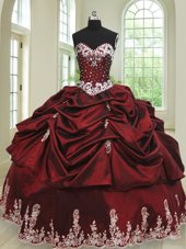 Dazzling Pick Ups Floor Length Ball Gowns Sleeveless Wine Red Quinceanera Dress Lace Up