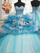 Visible Boning Beaded Bodice Multi-color Sleeveless Beading and Ruffled Layers Floor Length Quinceanera Dresses
