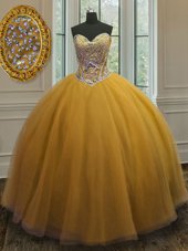Fancy Orange Lace Up Sweetheart Beading Quinceanera Gowns Tulle Sleeveless