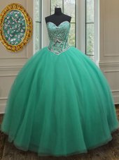 Nice Turquoise Sleeveless Tulle Zipper Sweet 16 Quinceanera Dress for Military Ball and Sweet 16 and Quinceanera