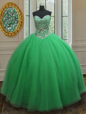 Cute Sweetheart Sleeveless Lace Up 15 Quinceanera Dress Green Tulle