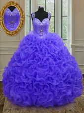 Spectacular Purple Straps Zipper Beading and Ruffles Sweet 16 Dress Sleeveless
