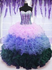 Edgy Ruffled Floor Length Multi-color Quinceanera Gowns Sweetheart Sleeveless Lace Up