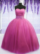 Popular Sleeveless Beading and Belt Lace Up Quinceanera Dress