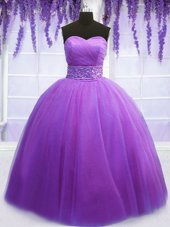 On Sale Belt Quince Ball Gowns Purple Lace Up Sleeveless Floor Length