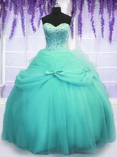Graceful Sleeveless Beading and Sequins and Bowknot Lace Up Quinceanera Gowns