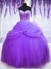 Perfect Ball Gowns Ball Gown Prom Dress Lavender Sweetheart Tulle Sleeveless Floor Length Lace Up