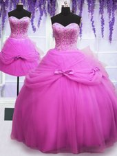 Sexy Three Piece Lilac Sleeveless Tulle Lace Up Sweet 16 Dress for Military Ball and Sweet 16 and Quinceanera