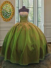 Deluxe Floor Length Olive Green Quinceanera Gowns Organza and Taffeta Sleeveless Sequins