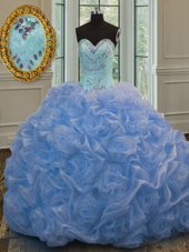 Top Selling Baby Blue Lace Up Sweetheart Beading Quinceanera Gown Organza Sleeveless