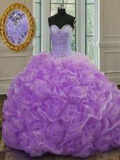 Chic Sweep Train Ball Gowns Quinceanera Dress Lavender Sweetheart Organza Sleeveless Lace Up