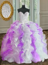 Superior Sleeveless Beading and Ruffles Lace Up Ball Gown Prom Dress