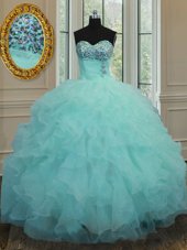 Amazing Sweetheart Sleeveless Organza 15th Birthday Dress Beading and Ruffles Lace Up