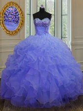 Smart Purple 15 Quinceanera Dress Military Ball and Sweet 16 and Quinceanera and For with Beading and Ruffles Sweetheart Sleeveless Lace Up