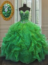 New Style Beading and Ruffles 15th Birthday Dress Lace Up Sleeveless Floor Length