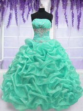 Sumptuous Floor Length Turquoise Quinceanera Dresses Organza Sleeveless Beading