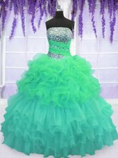 Sophisticated Pick Ups Ruffled Multi-color Sleeveless Organza Lace Up Sweet 16 Dress for Military Ball and Sweet 16 and Quinceanera