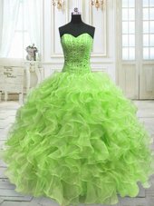 Stylish Sleeveless Lace Up Floor Length Beading and Ruffles Sweet 16 Dress