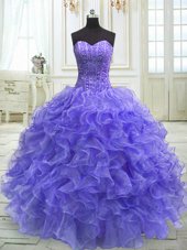 Exquisite Floor Length Purple Quinceanera Gown Sweetheart Sleeveless Lace Up