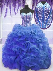 Sophisticated Lace Up Sweet 16 Dresses Royal Blue and In for Military Ball and Sweet 16 and Quinceanera with Beading and Ruffles Sweep Train