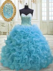 Traditional Sleeveless Sweep Train Beading and Sequins Lace Up Vestidos de Quinceanera