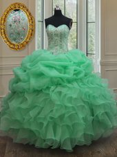 Exceptional Apple Green Sleeveless Beading and Ruffles and Pick Ups Floor Length Sweet 16 Dress