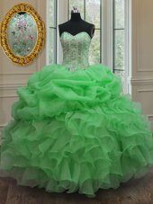 Beauteous Sweetheart Sleeveless Organza Quinceanera Gowns Beading and Pick Ups Lace Up