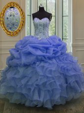 Extravagant Blue Lace Up Quinceanera Gowns Beading and Pick Ups Sleeveless Floor Length