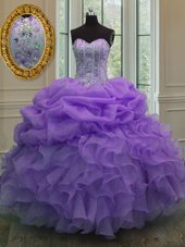 Gorgeous Pick Ups Ball Gowns Vestidos de Quinceanera Lavender Sweetheart Organza Sleeveless Floor Length Lace Up