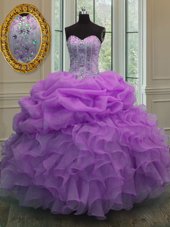 Fine Pick Ups Ball Gowns Vestidos de Quinceanera Lilac Sweetheart Organza Sleeveless Floor Length Lace Up