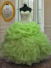 On Sale Ball Gowns Sweetheart Sleeveless Organza Floor Length Lace Up Beading and Pick Ups Quince Ball Gowns