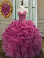 Sophisticated Lilac Sweetheart Lace Up Beading and Ruffles Quinceanera Gown Sleeveless