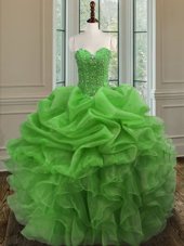 High End Ball Gowns Sweetheart Sleeveless Organza Floor Length Lace Up Beading and Ruffles Sweet 16 Dresses