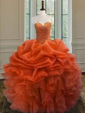 Nice Ball Gowns Ball Gown Prom Dress Orange Sweetheart Organza Sleeveless Floor Length Lace Up