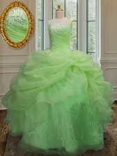 Custom Made Pick Ups Floor Length Ball Gowns Sleeveless Yellow Green Quinceanera Dress Lace Up