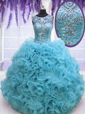 Gorgeous Organza Square Sleeveless Lace Up Beading and Ruffles 15th Birthday Dress in Baby Blue