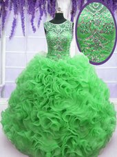 New Style Scoop Sleeveless Organza Ball Gown Prom Dress Beading and Ruffles Lace Up
