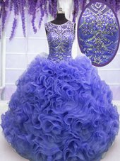 Hot Sale Ball Gowns Sweet 16 Dresses Purple Scoop Organza Sleeveless Floor Length Lace Up
