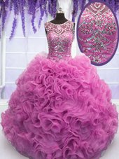 Exceptional Scoop Lilac Sleeveless Organza Lace Up Quinceanera Dresses for Military Ball and Sweet 16 and Quinceanera