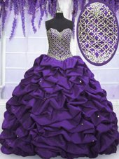 Sequins Pick Ups Floor Length Eggplant Purple Quinceanera Dress Sweetheart Sleeveless Lace Up