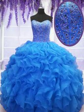 Sophisticated Sleeveless Beading and Ruffles Lace Up 15th Birthday Dress
